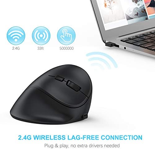 Ergonomic Mouse, Large Vertical Wireless Mouse - Acedada Rechargeable 2.4GHz Optical Ergonomic Mice : 3 Adjustable 800/1200/1600 DPI 6 Buttons, for Laptop, PC, Computer, Desktop, Notebook etc, Black image