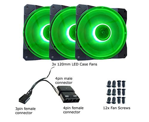 Apevia APEVIA CO312L-GN Cosmos 120mm Green LED Ultra Silent w/ 16 LEDs & Anti-Vibration Rubber Pads 56.67 CFM 3-Pack image