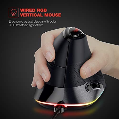 Havit Ergonomic Vertical Mouse RGB Backlit Wired Computer Mice 6 Adjustable DPI(800-1600-2400-3200-4800-6400) 6 Buttons for Laptop PC Desktop, Notebook image