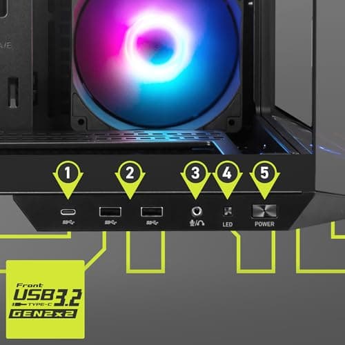 MSI MAG PANO 100R PZ ATX Mid Tower Black with Tempered Glass Side Panel and USB 3.2 Gen 2 Type-C, USB 3.2 Gen 1 Type-A image