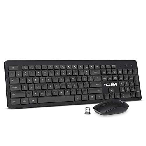 VicTsing [Whisper Quiet] Wireless Keyboard and Mouse Combo, 2.4G Full Size Keyboard and Mouse, Num/Caps/Power Indicator, USB Unifying Receiver, for Office & Home, for PC Laptop Windows Mac iMac,Black image