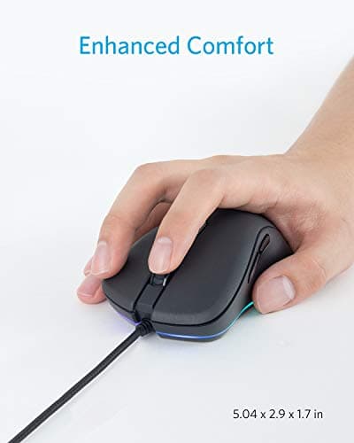 Anker Gaming Mouse with 6Dpi Levels (800, 1600, 2400, 3200, 4800, and 6400), 1000 Hz Polling Rate, Programmable Buttons, Ergonomic USB Computer Mouse, RGB Gamer Desktop Laptop PC Gaming Mouse image