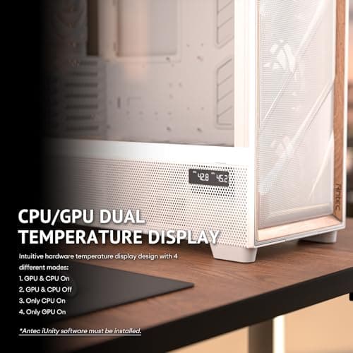 Antec FLUX PRO ATX Full Tower White / Brown Tempered Glass Side Panel, USB 3.2 Gen 2 Type-C, USB 3.2 Gen 1 Type-A image