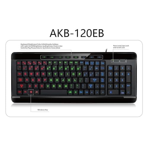 Adesso SlimTouch 120 3-Color Illuminated Compact Multimedia Wired Standard Keyboard image