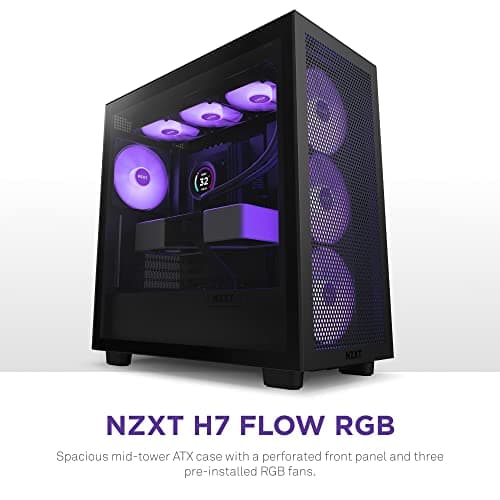 NZXT H7 Flow RGB (2023) ATX Mid Tower Black Tempered Glass Side Panel, USB 3.2 Gen 2x2 Type-C, USB 3.2 Gen 1 Type-A image