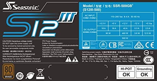 SeaSonic S12III Black 500W Non-Modular 80+ Bronze Certified image