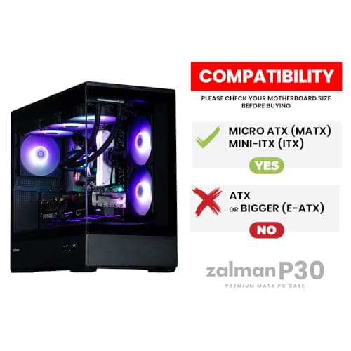 Zalman P30 Micro ATX Mini Tower Black Tempered Glass Side Panel USB 3.2 Gen 2 Type-C USB 3.2 Gen 1 Type-A image