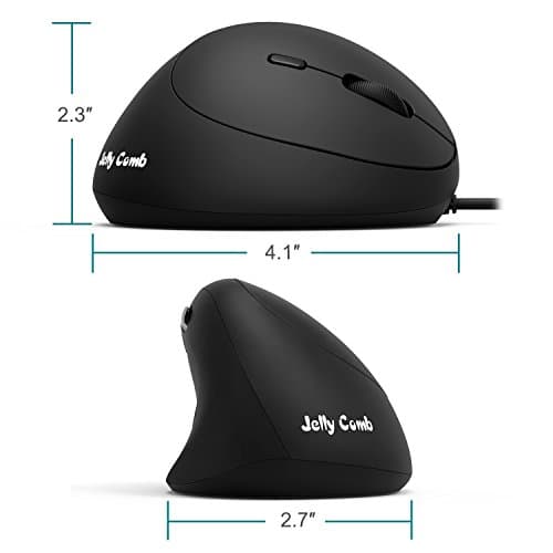 Wired Vertical Mouse, Jelly Comb Small Ergonomic Mouse High Precision Optical Mice with Adjustable Sensitivity 800/1200 /1600 DPI, 6 Buttons, 【 for Small Hands 】 - Black image