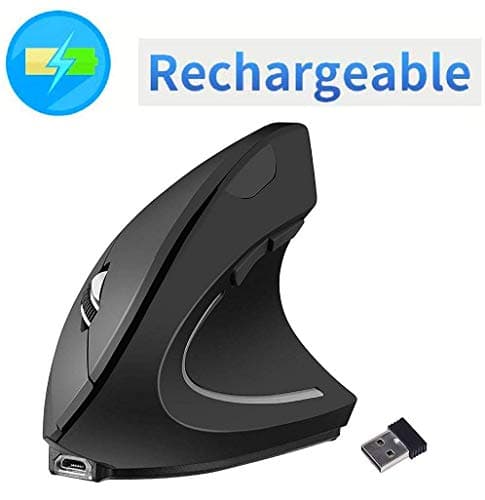 Ergonomic Mouse, Wireless Vertical Mouse, FIRSTMEMORY 2.4G Optical Ergonomic Vertical Mouse, 6 Buttons, 800/1200/1600 DPI for PC Mac Laptop Desktop (Ergonomic Mouse-Red DPI) image