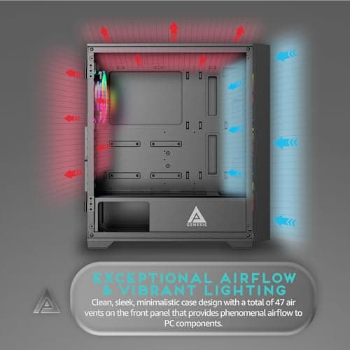 Apevia Genesis-BK ATX Mid Tower Black with Tempered Glass Side Panel and USB 3.2 Gen 1 Type-A, USB 2.0 Type-A Front Panel image