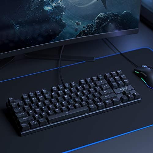 AUKEY Mechanical Keyboard, TKL Gaming Keyboard with Blue Switches, 87-Key 100% Anti-Ghosting with Metal Panel and Water Resistant Design for PC and Laptop, Black image