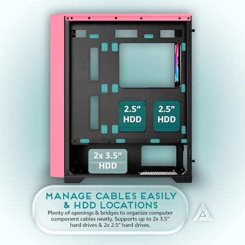 Apevia Destiny Flow ATX Mid Tower Pink Tempered Glass Side Panel image