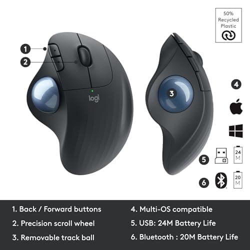 Logitech ERGO M575 Bluetooth Wireless Wired Optical Mouse image