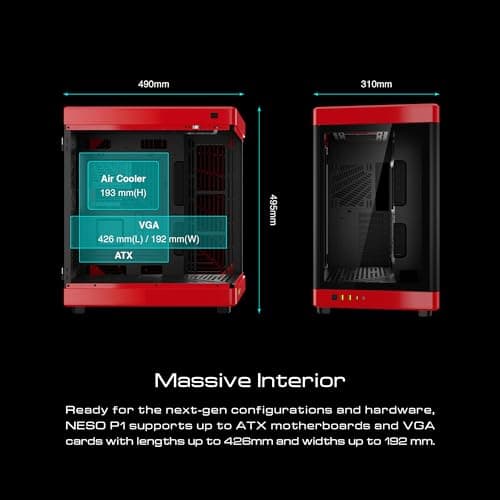 GAMDIAS NESO P1 ATX Full Tower Black / Red with Tempered Glass Side Panel and USB 3.2 Gen 2 Type-C, USB 3.2 Gen 1 Type-A image