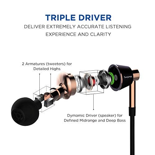 1MORE Triple Driver (Black/Gold) In-Ear Headphones with Microphone image