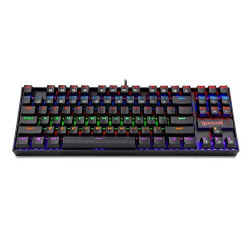 Redragon K552 Mechanical Gaming Keyboard, RGB Rainbow Backlit, 87 Keys, Tenkeyless, Compact Steel Construction with Cherry MX Blue Switches for Windows PC Gamer (Black) image