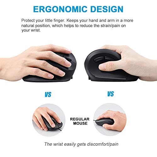 AUTLEY Wireless Vertical Mouse, 2.4G Optical Wireless Silent Ergonomic Mouse for Large Hands, for Laptop, Computer, Desktop, with Adjustable 800/1200/1600 DPI (Silent Click) image