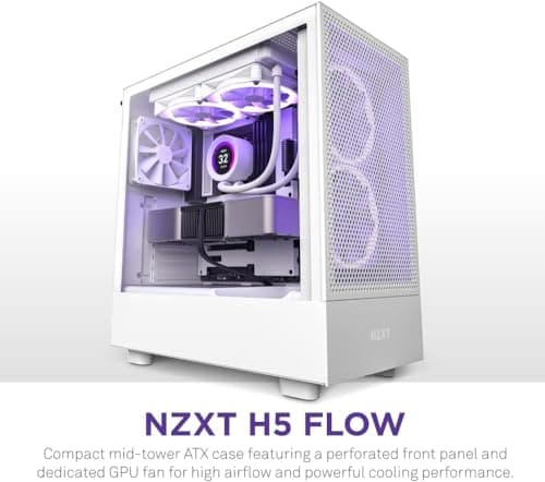 NZXT H5 Flow (2022) ATX Mid Tower White with Tempered Glass Side Panel and USB 3.2 Gen 2x2 Type-C / USB 3.2 Gen 1 Type-A image