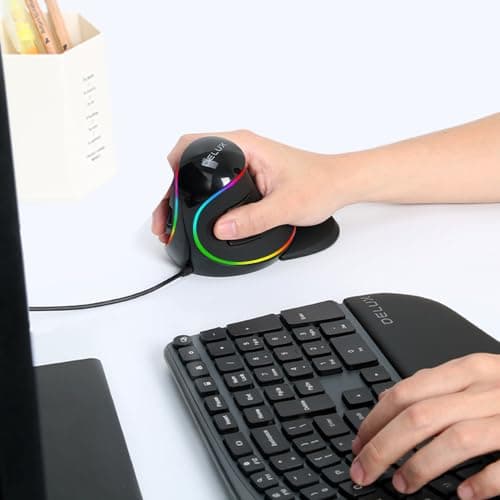 Delux Ergonomic Vertical Mouse, Wired Optical Mouse with RGB Lighting, 6 Buttons, Removable Wrist Rest, 5 Adjustable DPI (800-1200-1600-2400-4000 DPI) for Laptop PC Computer (M618Plus RGB-Black) image