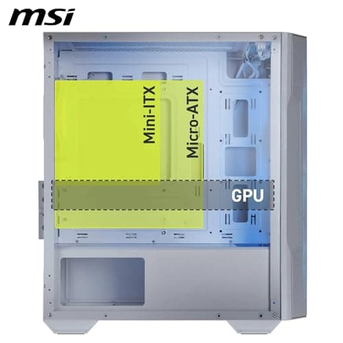 MSI MAG FORGE M100R Micro ATX Mini Tower White with Tempered Glass Side Panel, USB 3.2 Gen 1 Type-A, and USB 2.0 Type-A image