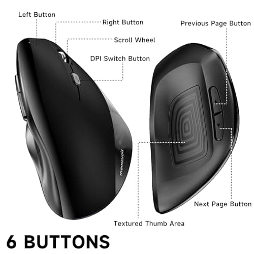 Memzuoix Wireless Ergonomic Mouse, Upgraded 2.4G Optical Wireless Vertical Mouse with Adjustable DPI 800/1600/2400, Pinky Finger Rest for Large Hands image