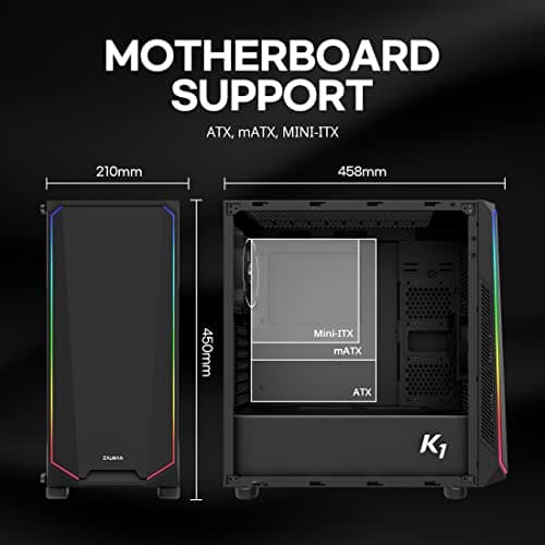 Zalman K1 ATX Mid Tower Black Acrylic Side Panel, USB 3.2 Gen 1 Type-A, USB 2.0 Type-A image