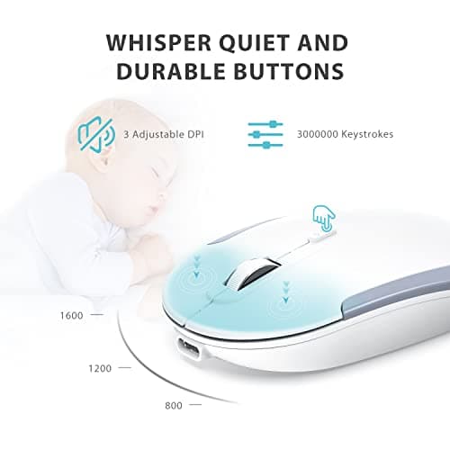 iClever Wireless Keyboard and Mouse - Rechargeable Wireless Keyboard Ergonomic Full Size Design with Number Pad, 2.4G Stable Connection Slim White Keyboard and Mouse for Windows, Mac OS Computer image