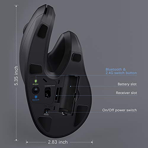 Bluetooth Ergonomic Mouse, Jelly Comb Advanced Vertical Wireless Bluetooth Mouse 2.4GHz Optical Vertical Mice, Easy Switch Between 2 Devices with Bluetooth and USB Connection MV045-Black image