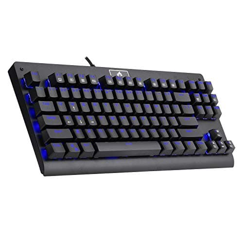 EagleTec KG040 Mechanical Gaming Keyboard Illuminated Blue Switches Cherry MX Equivalent Compact Keyboard Tenkeyless with 87 Keys for Windows PC Gamers (Blue LED Backlit) image