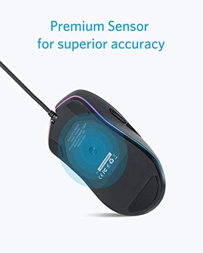 Anker Gaming Mouse with 6Dpi Levels (800, 1600, 2400, 3200, 4800, and 6400), 1000 Hz Polling Rate, Programmable Buttons, Ergonomic USB Computer Mouse, RGB Gamer Desktop Laptop PC Gaming Mouse image
