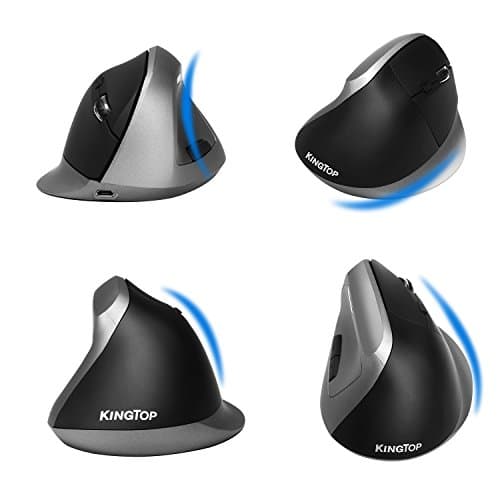 KINGTOP Vertical Mouse Ergonomic Optical Wireless Mouse Rechargeable for Notebook, PC, Laptop, Computer, Desktop, 6 Adjustable DPI Levels 6 Buttons Reduces Hand/Wrist Pain image