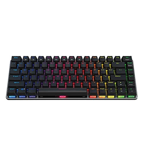 Ajazz AK33 Geek RGB Mechanical Keyboard, 82 Keys Layout, Blue Switches, LED Backlit, Aluminum Portable Wired Gaming Keyboard, Pluggable Cable, for Games Work and Daily Use, Black image