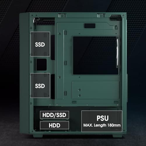 Vetroo M05 Micro ATX Mid Tower Green Tempered Glass image