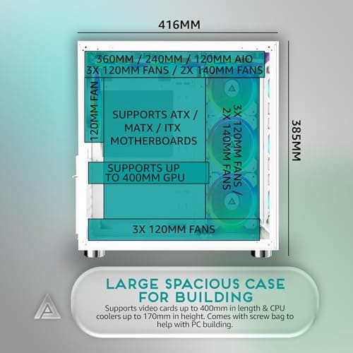 Apevia Prism Elite ATX Mid Tower White Tempered Glass Side Panel, USB 3.2 Gen 1 Type-A, USB 2.0 Type-A image