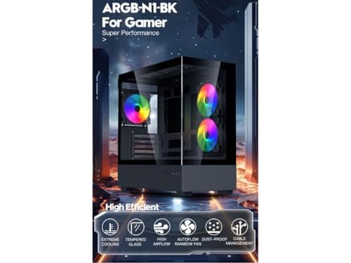 DIYPC ARGB-N1 Micro ATX Mid Tower Black with Tempered Glass Side Panel and USB 3.2 Gen 2 Type-C, USB 3.2 Gen 1 Type-A image