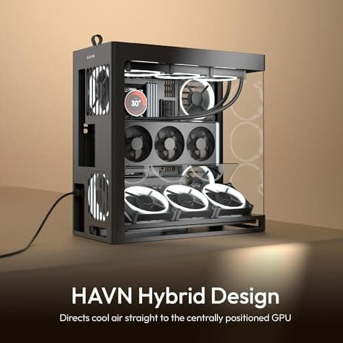 HAVN HS420 VGPU ATX Mid Tower Black Tempered Glass Side Panel, USB 3.2 Gen 2 Type-C and USB 3.2 Gen 1 Type-A image