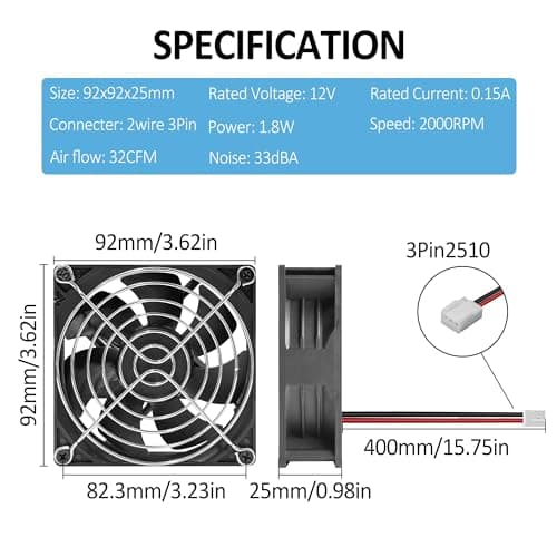 90mm 92mm Computer PC Case Fan 2 Wire 3pin 12v Dc Cooling Fan with Extra 2Pin 4Pin Connectors 2000RPM 2-Pack image