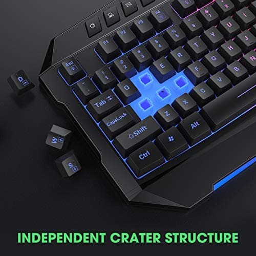 PICTEK Backlit Keyboard and Mouse Combo, LED Wired Gaming Keyboard, Ergonomic Keyboard, Wrist Rest Keyboard with Efficient Multimedia Keys, Programmable Gaming Mouse for Mac, PC, Sega Game Gear Games image