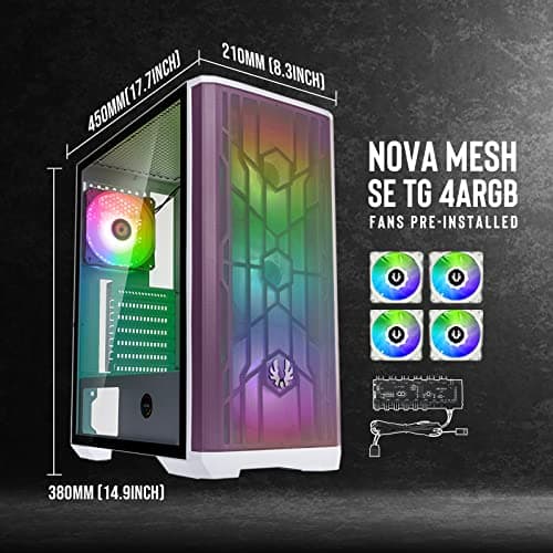 BitFenix Nova Mesh SE ATX Mid Tower White / Purple with Tempered Glass Side Panel and USB 3.2 Gen 1 Type-A image