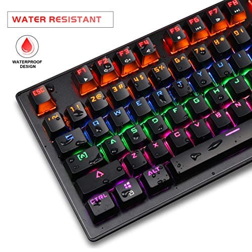Mechanical Keyboard 87 Keys Small Compact Multicolour LED Backlit - MK1 Wired USB Gaming Keyboard with Blue Switches, 100% Anti-Ghosting, Metal Construction, Water Resistant for Windows PC Laptop Game image