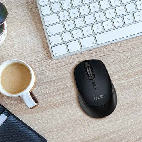 Havit 2.4G Wireless Mouse 2000DPI Optical Mini Portable Mobile with USB Receiver, 3 Adjustable DPI Levels, 4 Buttons for Notebook, PC, Laptop, Computer, MacBook (Black) image