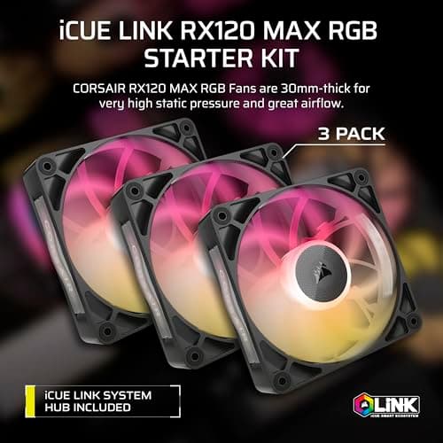 Corsair iCUE LINK RX120 MAX 120mm Black RGB PWM 3-Pack image