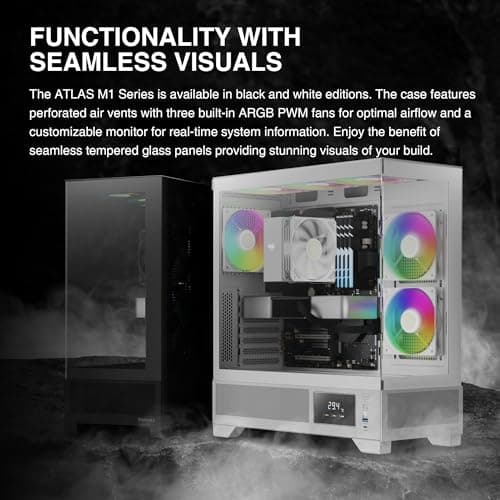 GAMDIAS ATLAS M1 ATX Mid Tower White with Tempered Glass Side Panel, USB 3.2 Gen 1 Type-A, and 420 x 210 x 465 mm image