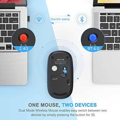 Bluetooth Mouse, Jelly Comb MS003 Slim Dual Mode(Bluetooth 4.0 + USB) 2.4GHz Wireless Bluetooth Mouse for Laptop, iPad, MacBook, PC- For Windows 8.0/ MacOS 10.10/ iPad OS 13/ Android 4.3 or Above image