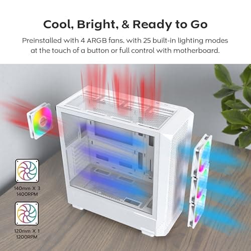 Montech X5 ATX Mid Tower White with Tempered Glass Side Panel and USB 3.2 Gen 2x2 Type-C, USB 3.2 Gen 1 Type-A, USB 2.0 Type-A image