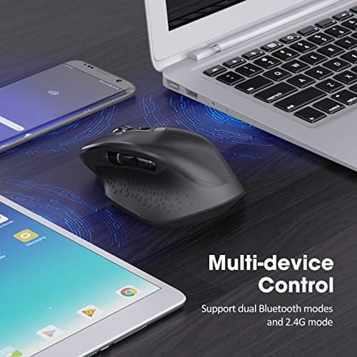 VicTsing Pioneer Rechargeable Bluetooth Mouse, Easy-Switch Up to 3 Devices, Wireless Computer Mouse with Side Scroll Wheel, 5 Levels Adjustable DPI, Mouse for Laptop Android/OS/iOS/Windows/Linux image