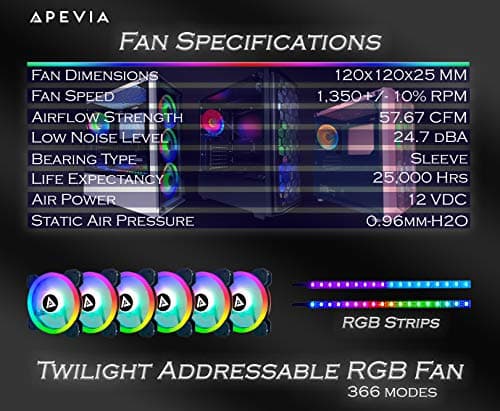 Apevia Twilight 120mm White / Black RGB 57.67 CFM 6-Pack image