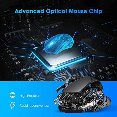 VicTsing Wireless Gaming Mouse with Unique Silent Click, Breathing Backlit, 2 Programmable Side Buttons, 2400 DPI, Ergonomic Grips, 7-Button Design- Black image