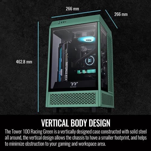 Thermaltake The Tower 100 Mini-ITX Tower Green / Black with Tempered Glass Side Panel and USB 3.2 Gen 2 Type-C, USB 3.2 Gen 1 Type-A image