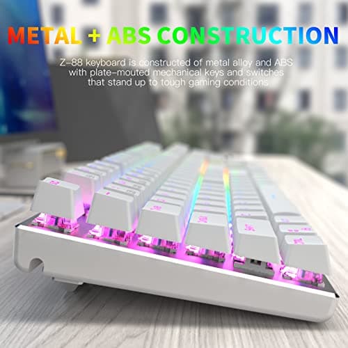 E-Element Z-88 RGB Mechanical Gaming Keyboard, Programmable RGB Backlit, Blue Switch -Tactile & Clicky, Water Resistant, 104 Keys Anti-Ghosting for Mac PC, Silver+White image